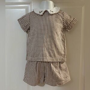 12m The Oak's Philip Highland Mallard Duck Brown/White Gingham short Set EUC!